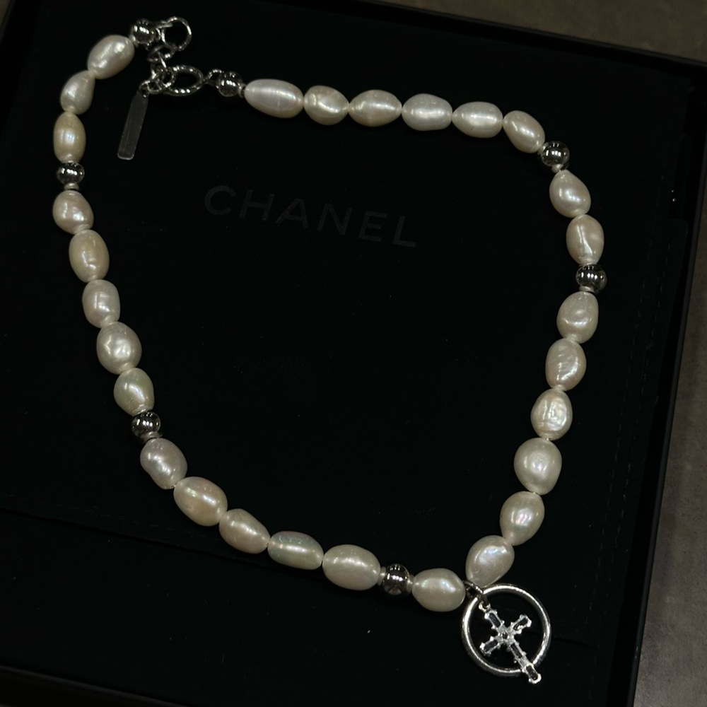 Chanel Pearl Necklace with Silver Charm